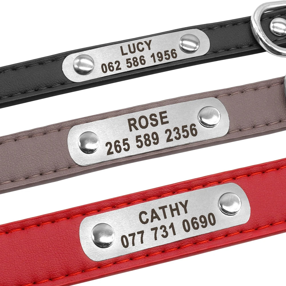 Großes Langlebiges Personalisiertes Hund Halsband PU Leder Gepolstert Haustier ID Halsbänder Angepasst für Kleine Mittlere Große Hunde Katze 4 Größe
