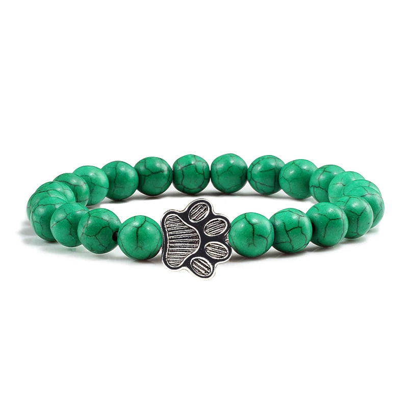 Reliatonny Natürlich Matt Schwarz Lava Vulkanstein 2025: Pfoten Druck Armband Homme Femme - Haustier Gedenkstätte Katze Hund Liebhaber Schmuck Unisex Strand