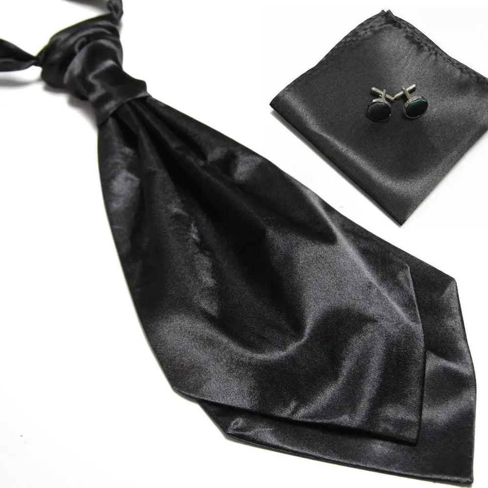 HOOYI 2019 cheap solid men's neck tie set Hanky cufflinks fashion necktie cravate ascot neckwear neckcloth Pocket square