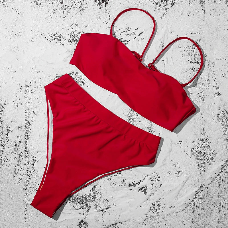 ZTVitality Elegant Bikinis 2025: Solid Verbesserte Unterstützung Wire-Free Design Street Style - Hot Sale Gepolstert BH Träger High Waist Schnallen-Verschluss 10 Farben