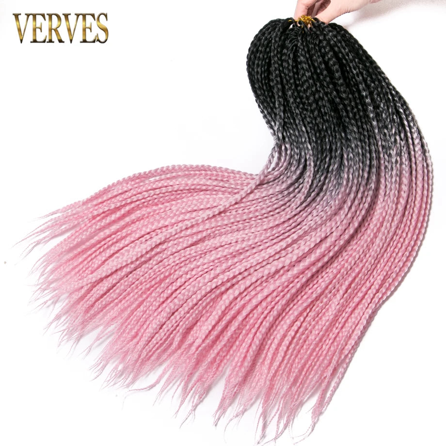 VERVES Crochet Braids Synthetic 24 inch Box Braid 22 Roots/Pcs Ombre Braiding Hair Extensions Heat Fiber Bulk Braid Pink,Black