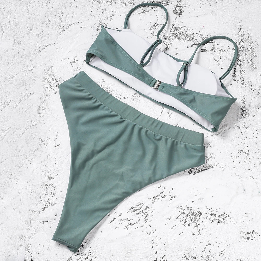 ZTVitality Elegant Bikinis 2025: Solid Verbesserte Unterstützung Wire-Free Design Street Style - Hot Sale Gepolstert BH Träger High Waist Schnallen-Verschluss 10 Farben