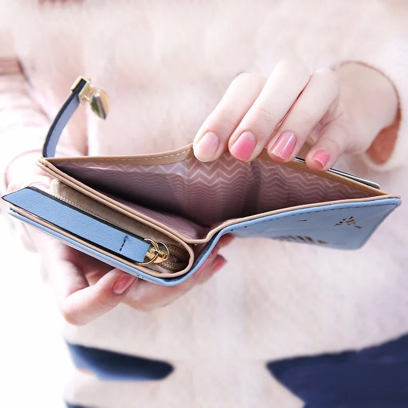 Frauen PU Leder Geldbörse Portemonnaie Kompakt Stilvolle Brieftasche mit Kartenfächern