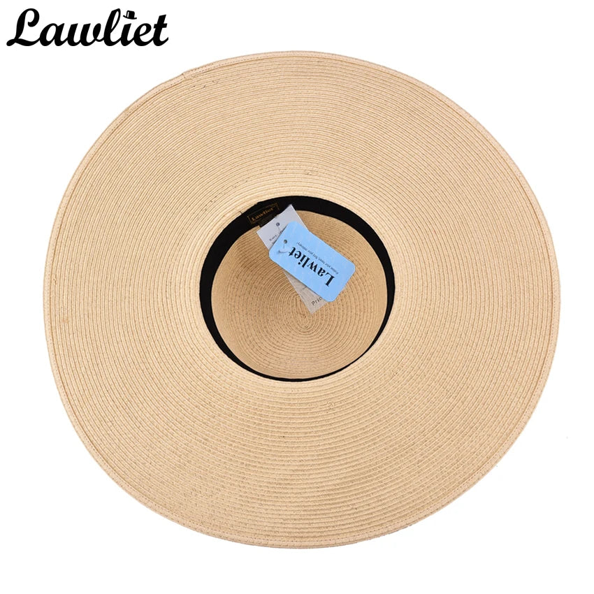 Lawliet 7.1''/18cm Faltbar Übergroß Riesig Breite Krempe Sonne Strand Stroh Hüte Hochzeit Damen Floppy Party Elegant A330