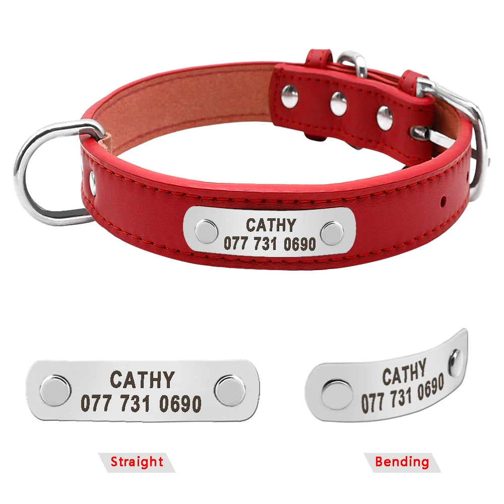 Großes Langlebiges Personalisiertes Hund Halsband PU Leder Gepolstert Haustier ID Halsbänder Angepasst für Kleine Mittlere Große Hunde Katze 4 Größe