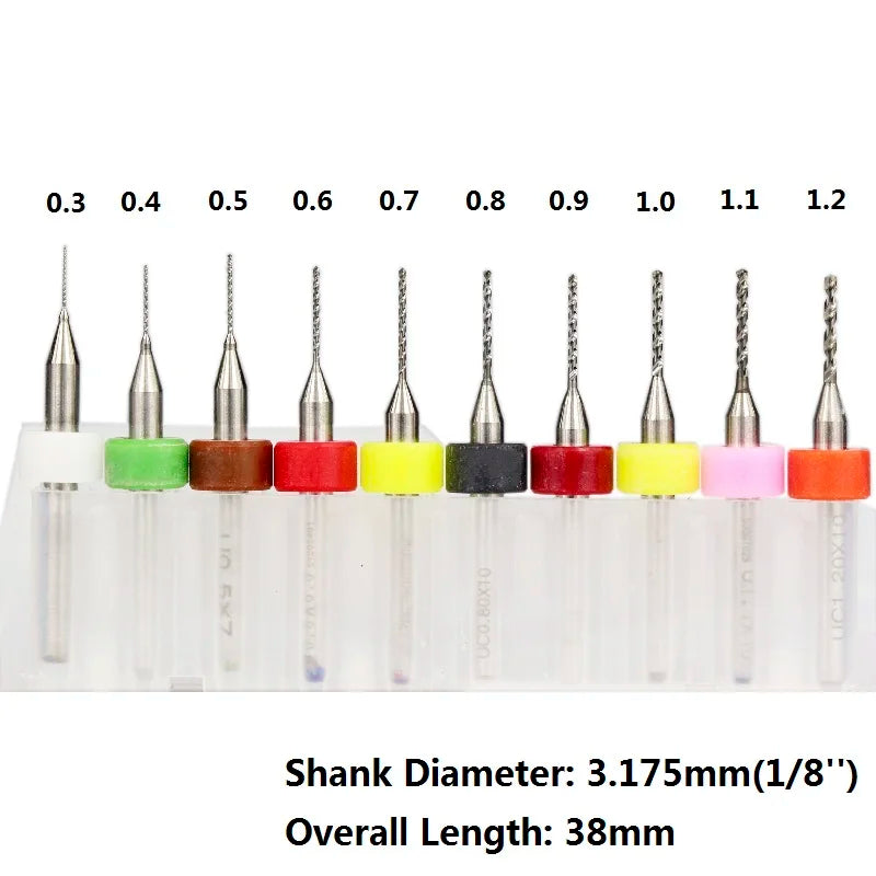 XCAN 10Stk/Set 0.3mm bis 1.2mm PCB Mini Bohrer Bit Wolfram Stahl Hartmetall für Print Schaltkreis Board CNC Bohrer Bits Maschine