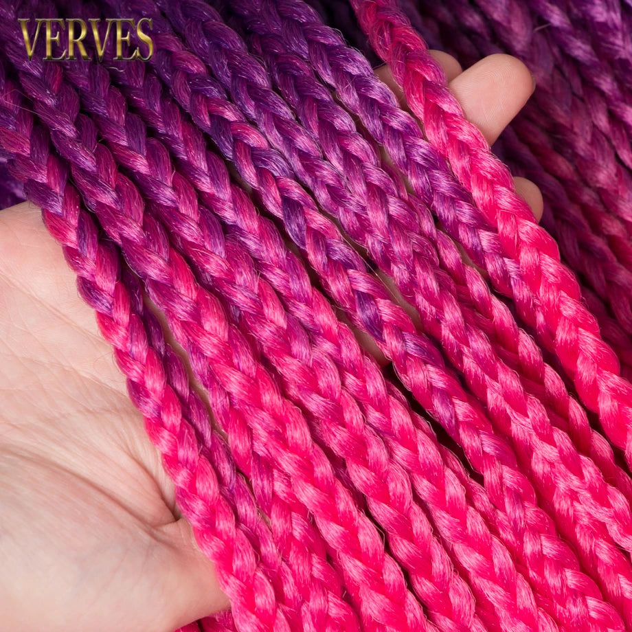VERVES Crochet Braids Synthetic 24 inch Box Braid 22 Roots/Pcs Ombre Braiding Hair Extensions Heat Fiber Bulk Braid Pink,Black