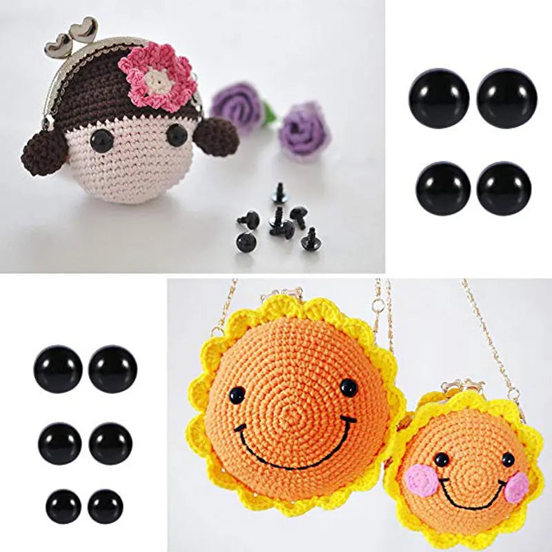 Amigurumi Sicherheitsaugen Set - 100 Stk 6-12 mm Schwarz