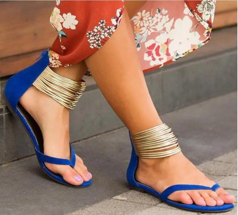 XXCZDOU Sandalen Flachkomfort - Reißverschluss Größe 43 Blau