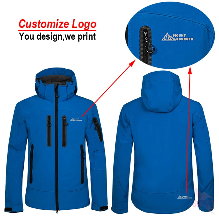 Wasserdichter Softshell-Mantel für Männer mit Custom-Print - Outdoor-Hoodie für Hiking, Skiing und Camping