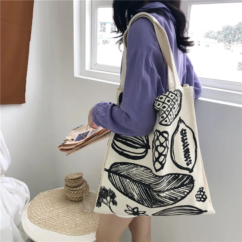 Frauen Canvas Schultertasche Blattmuster Damen Große Einkaufstaschen Eco Baumwolle Leinenstoff Große Handtasche Cute Books Tote Für Mädchen