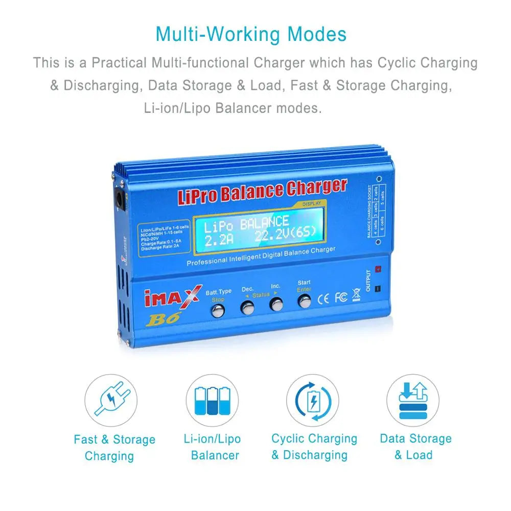 IMAX B6 80W Multi-function Charger For Lipo Li-ion LiFe NiMh Ni-Cd PB Battery RC Balance Discharger+15V 6A Adapter Optional