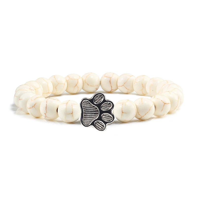 Reliatonny Natürlich Matt Schwarz Lava Vulkanstein 2025: Pfoten Druck Armband Homme Femme - Haustier Gedenkstätte Katze Hund Liebhaber Schmuck Unisex Strand