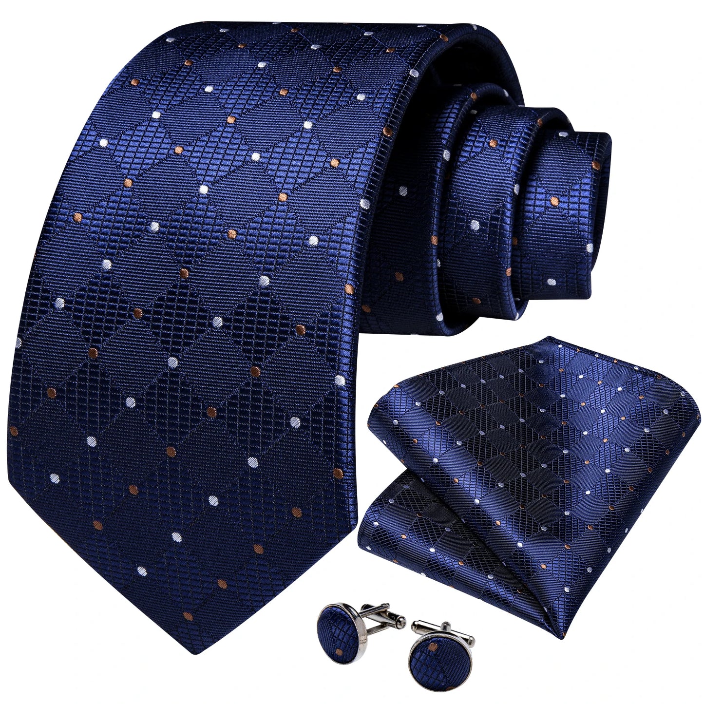Purple Plaid Dot Men's Ties Pocket Square Cufflinks Business Wedding Accessoires Neck Tie Gift For Men Cravat Silk Tie DiBanGu