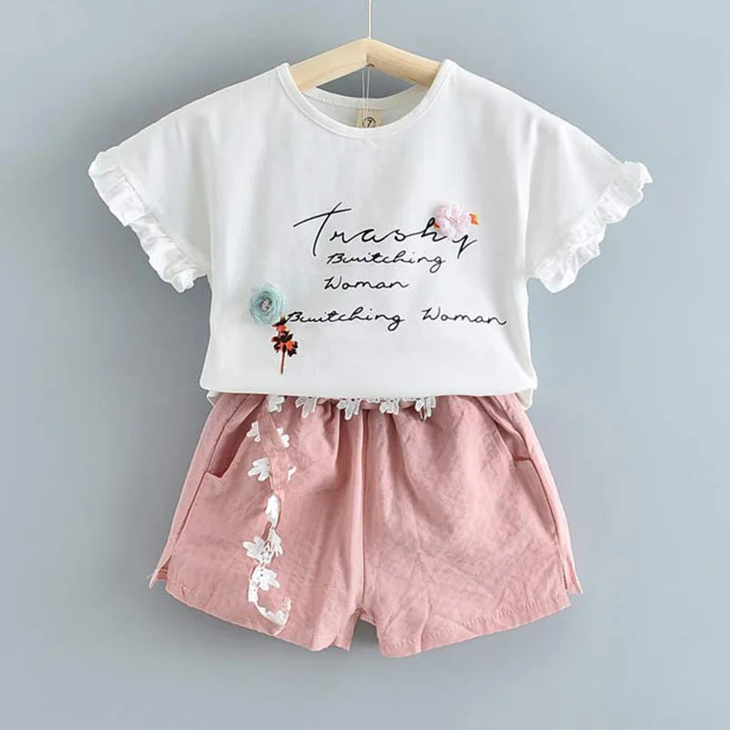 Bear Leader Neuer Sommer Casual Kinder Sets Chiffon Blumen Blau T-Shirt Hosen Mädchen Kleidung Sets Kinder Sommer Set für 3-7 Jahre