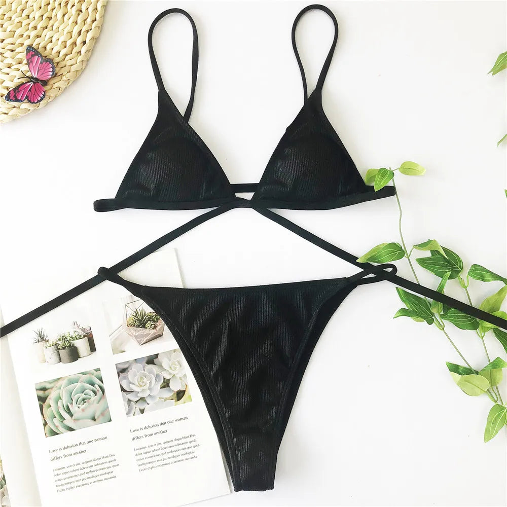 Ausgehöhlter Roter Elegant Bikini Set 2025: Vigorashely String Verbesserte Unterstützung Wire-Free - Tanga Brazilian Triangle Halter Patchwork