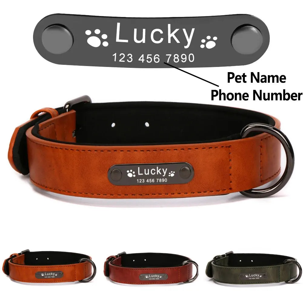 Anpassen Luxus Große Kleine Big Hund Halsband Leder Personalisiert, Breit Leder Personalisiert Halsband für Hunde Name Graviert