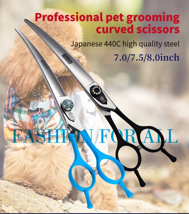 Fenice Professionell Schwarz Pflege Schere 2025: 7.0-8.0 Zoll Gebogen JP 440C Edelstahl - Teddy Pomeranian Hunde Haustier Pflege Werkzeuge Grooming