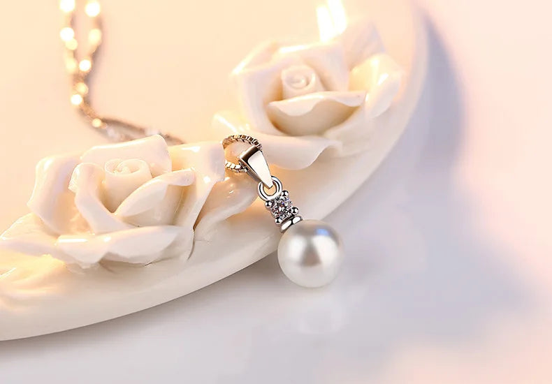 Colier Robbie cu pandantiv din cristal 925 - perlă zirconiu 45 cm