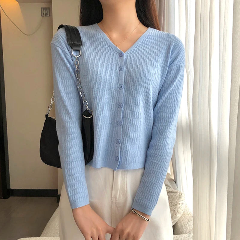 CN Shandong Cardigan Damen Strick Kurz Slim Fit - Größe Regular, Material Polyester Spandex, Passform Regular