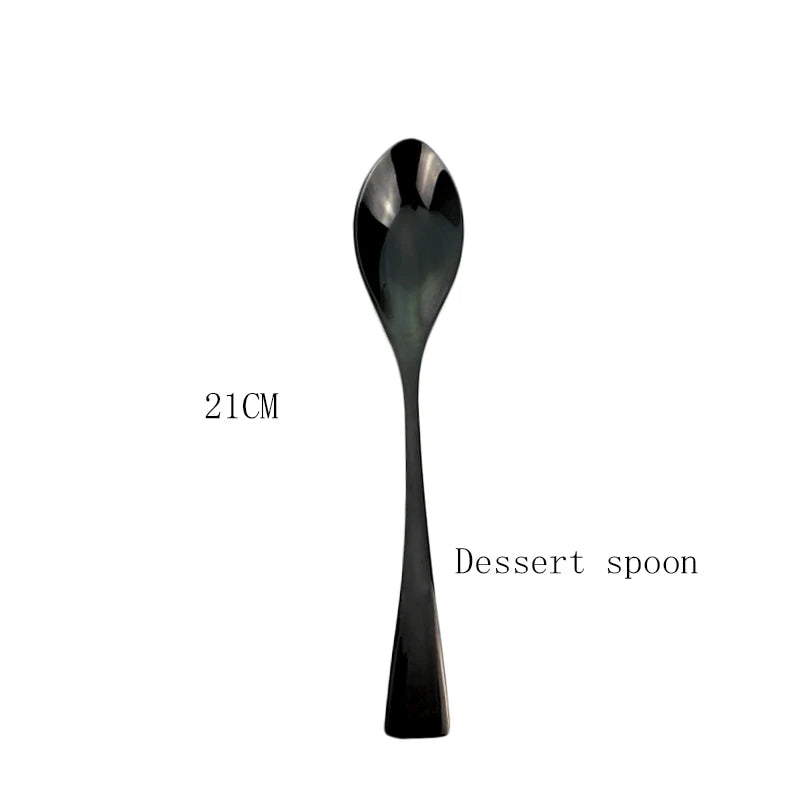 Tafelgeschirr Set Edelstahl 2025 - Küche Besteck Set Schwarz Steak Messer - Dessert Löffel Besteck Gabel Tafelgeschirr Zubehör