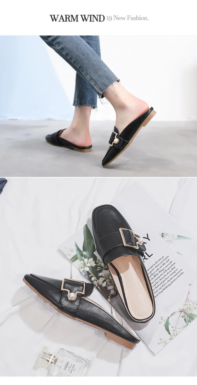 Damen Slipper 2025 - Mode Leder Loafer Ohne Absatz - Slip-On Sommer Outdoor Leichte Walking Schuhe