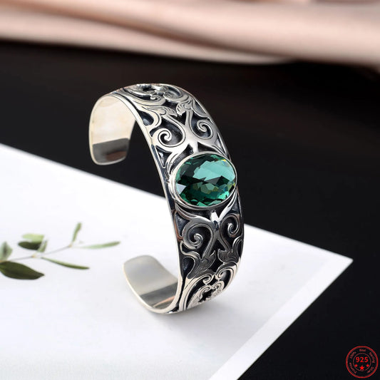 925 sterling silver vine totem charm with green crystal  handcrafted bangle gift