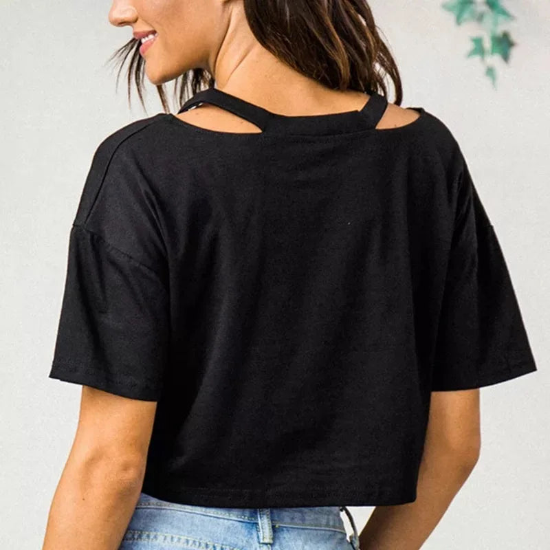 Women's T-shirt Funny anime T-shirt Gothic clothes y2k sexy Harajuku Oversize Tops-tee Ulzzang black Female Top Casual Sling Tee