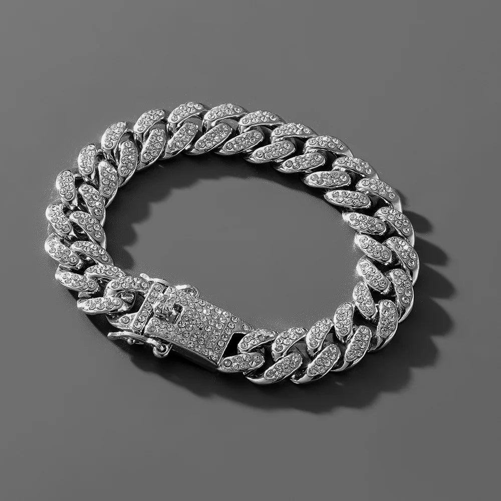 Luxus Mode Punk Strass Armband Für Frauen Männer Hiphop Cuban Link Armbänder Einfach Design Golden Silber Farbe Schmuck Geschenk