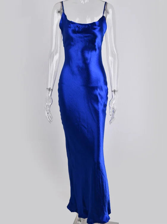 JULISSA MO Elegant Spaghetti Kleid - Rückenfrei Satin Maxi