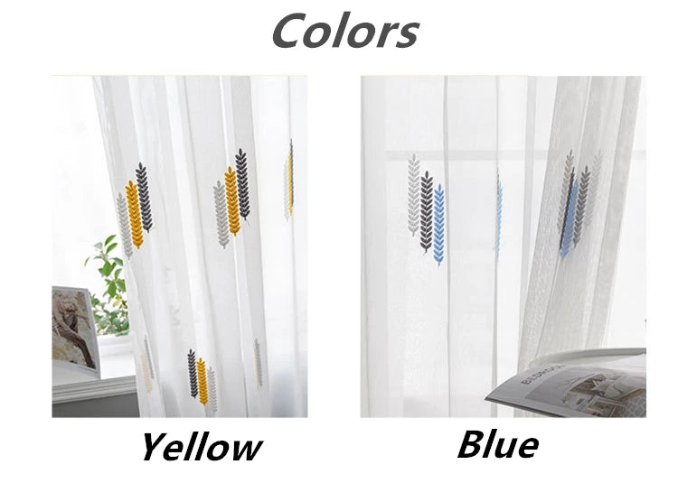 Embroidered Sheer Curtains Modern Gauze Curtain Yellow Living Room Blue Bedroom White Yarn Window Tulle Curtains