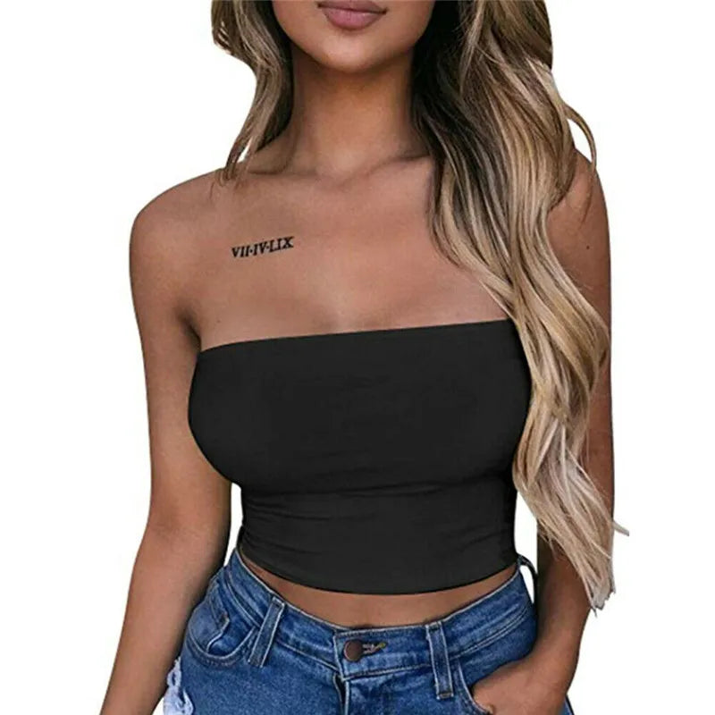 Sexy Tank Top Women Strapless Off Shoulder Tube Top Shortened Female Cami White Black Cropped Vest Backless 2020 Summer Clothes
