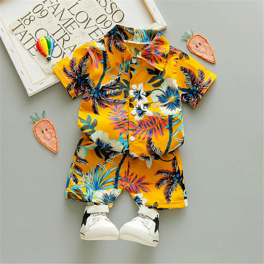 Jungen-Set 2025: SUNSION 0-5Y Kids Baby Boy Clothes Boho Summer - Floral Print Sets 2Pcs Short Sleeve Shirt+Shorts Child Boy Beach Wear Casual Outfits Collection