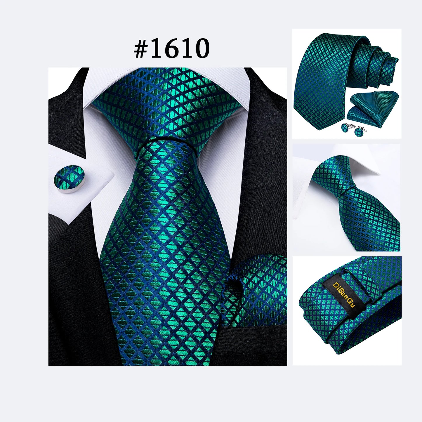 Purple Plaid Dot Men's Ties Pocket Square Cufflinks Business Wedding Accessoires Neck Tie Gift For Men Cravat Silk Tie DiBanGu