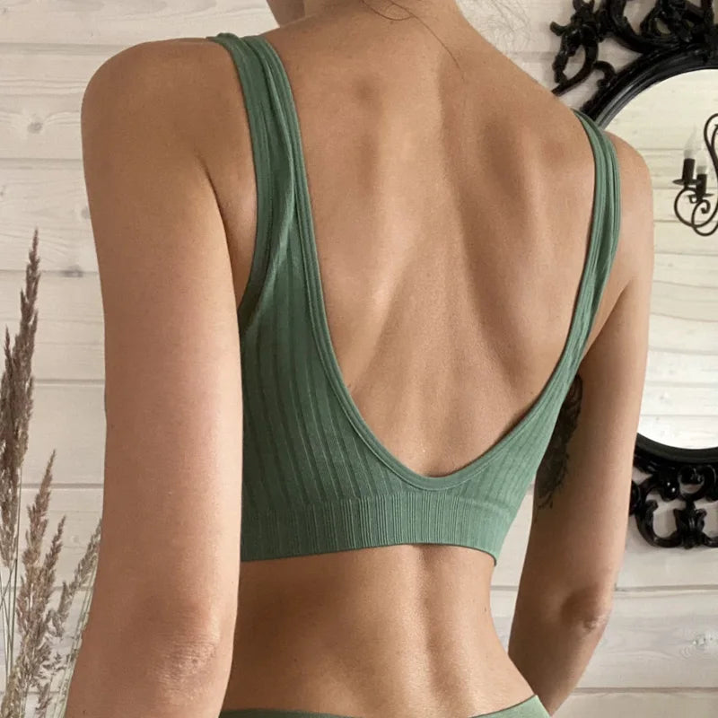Women Seamless Sports Crop Top Sexy Bra Female Tube Tops Deep V Sexy Women's Underwear Bralette Sleeveless Camis Bandeau Top