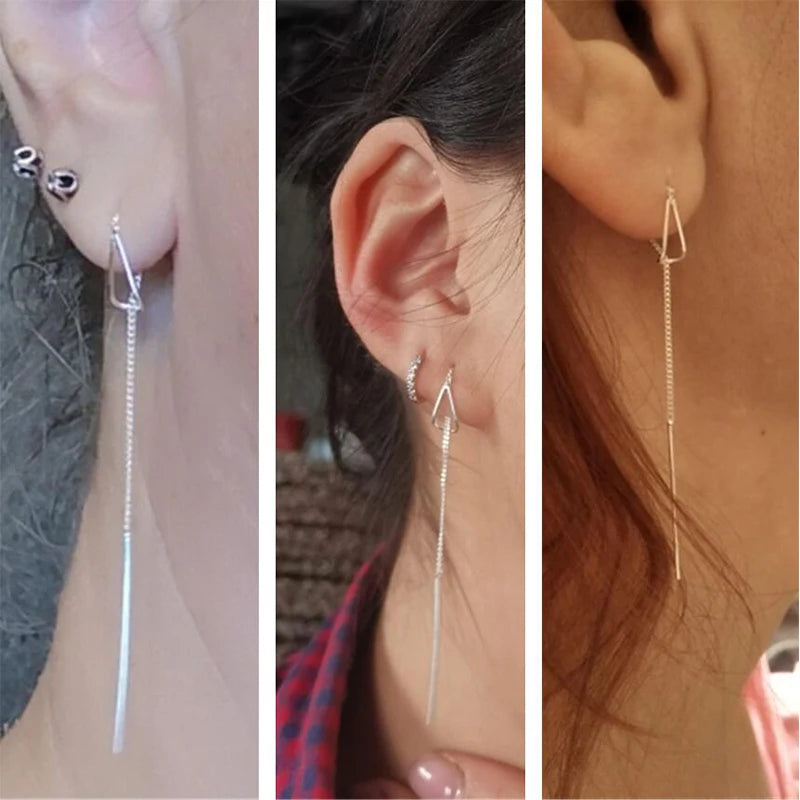 INZATT 925 Sterling Silber 6,3cm Lange Quasten-Ketten Bar Hängende Tropfen Ohrringe für Frauen Mode Schmuck Hochzeitsgeschenk