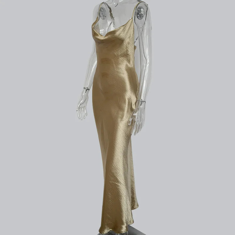 JULISSA MO Elegant Spaghetti Kleid - Rückenfrei Satin Maxi