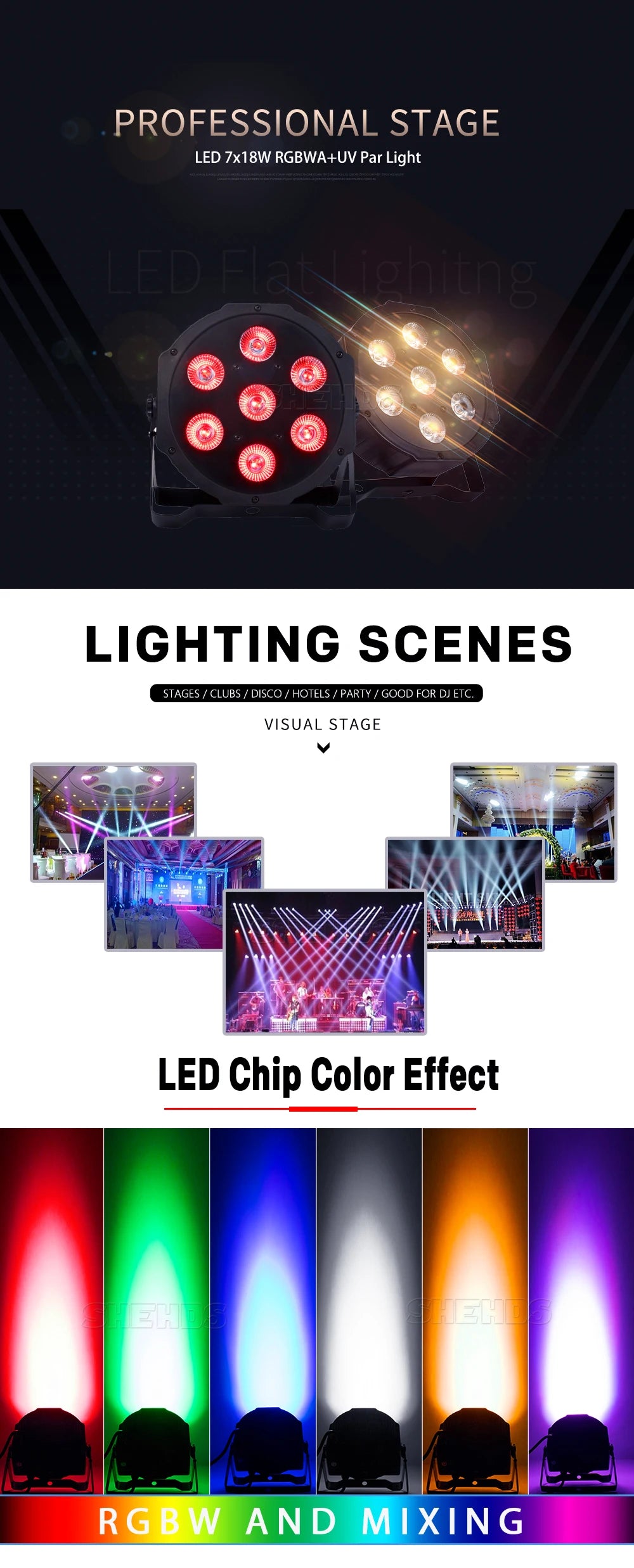 SHEHDS 1pcs LED Par 7X18W RGBWA+UV/7X12W RGBW Beleuchtung für DJ Disco Theater Hochzeit Weihnachten Lichter Konzert