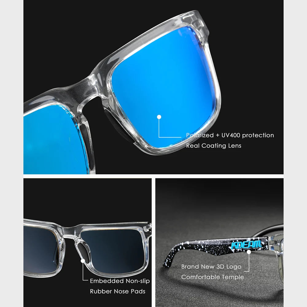 KDEAM Herren Polarisierte Sonnenbrille Quadratisch Casual Outdoor Sonnen Brille Frauen Unisex Sonnenbrille für Paare mit Neuer Verpackung