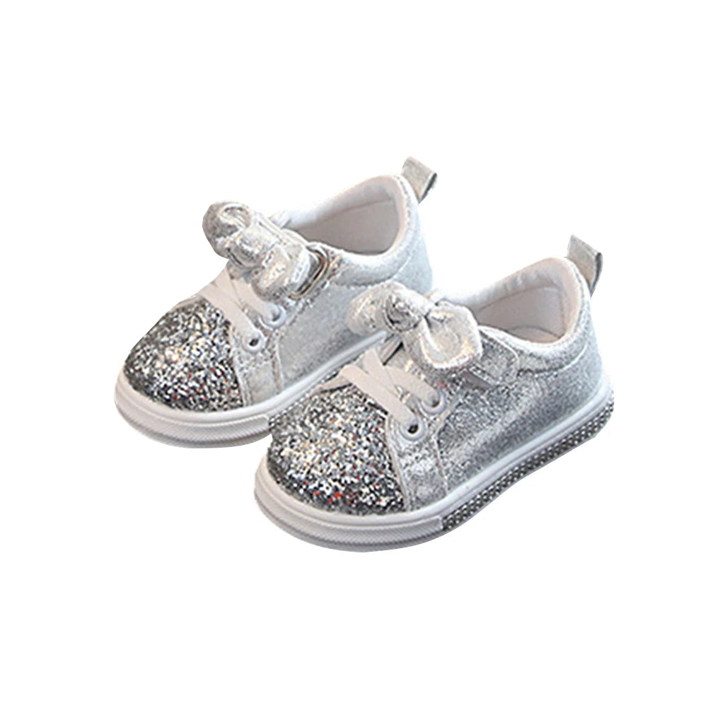 Lioraitiin Mädchen Sport Schuhe 2025 - Weiche Sohle Pailletten Casual Sneakers - Süße Schleife Glänzend Schuhe