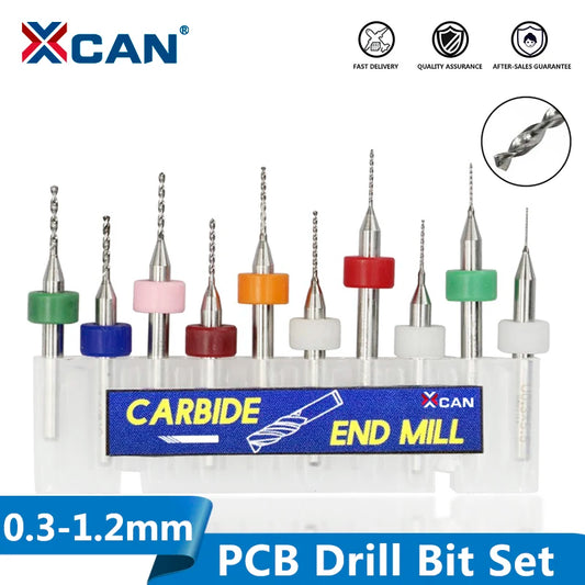 XCAN 10Stk/Set 0.3mm bis 1.2mm PCB Mini Bohrer Bit Wolfram Stahl Hartmetall für Print Schaltkreis Board CNC Bohrer Bits Maschine