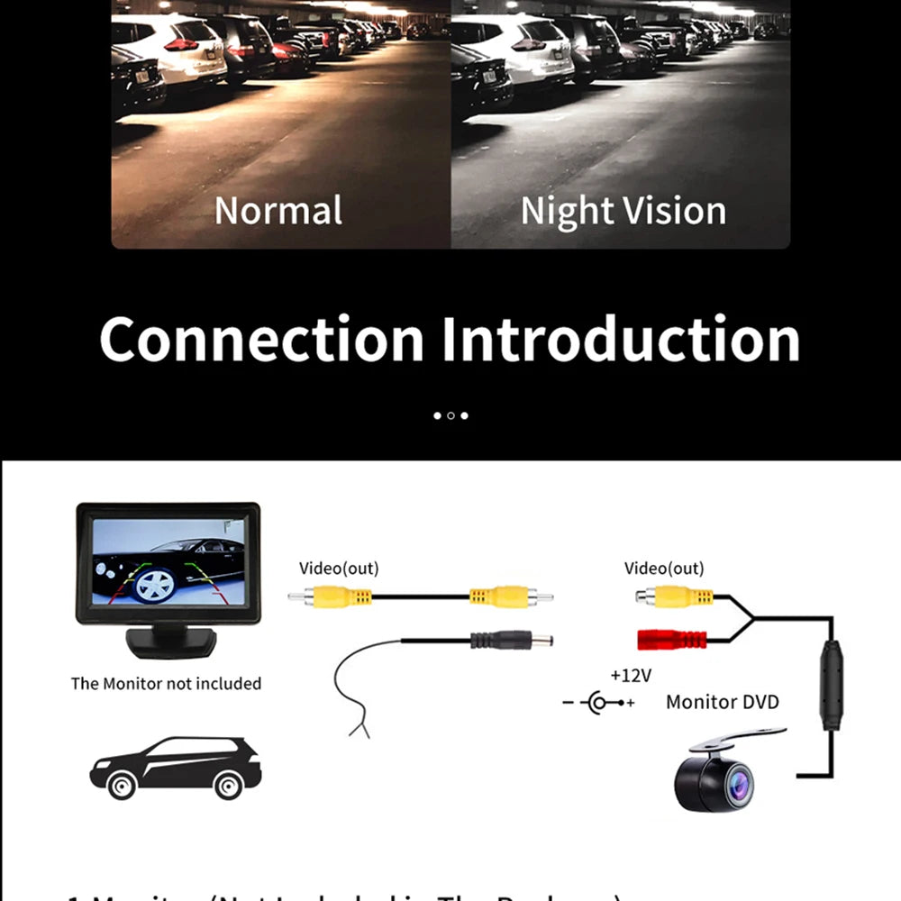 Hippcron Auto Rückfahrkamera 4 LED Nachtsicht Rückwärts Auto Parken Monitor CCD Wasserdicht 170 Grad HD Video