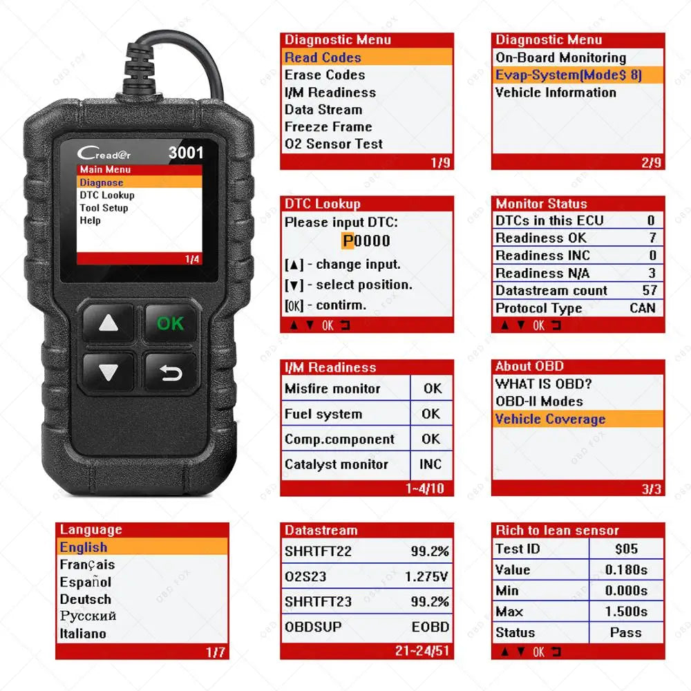 Launch X431 CR3001 Unterstützung Voll OBDII/EOBD Funktion Creader 3001 Diagnose Werkzeug Mehrsprachig Code Leser Scanner PK CR319 OM123