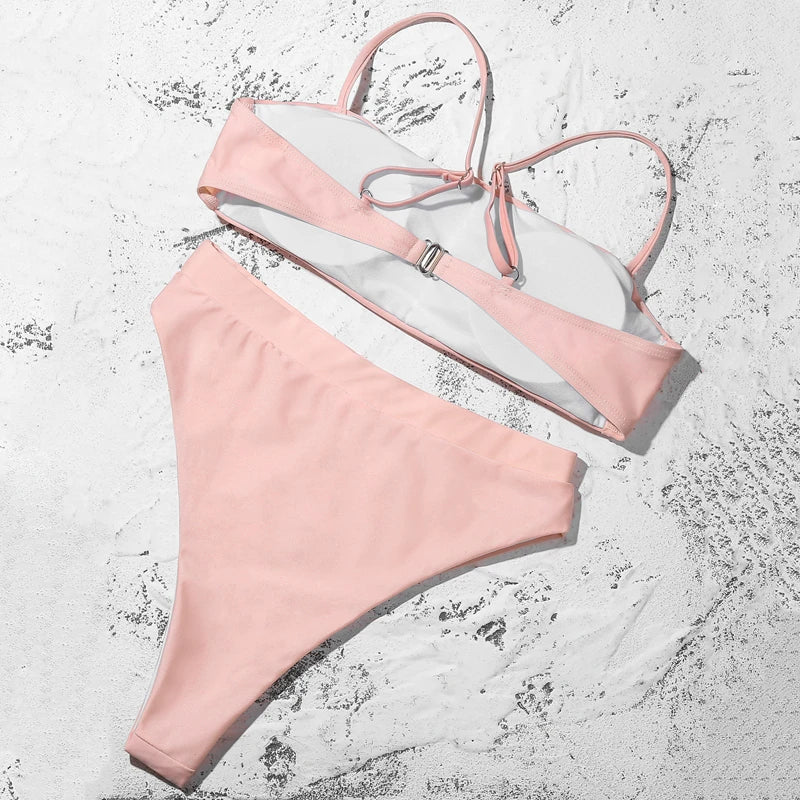 ZTVitality Elegant Bikinis 2025: Solid Verbesserte Unterstützung Wire-Free Design Street Style - Hot Sale Gepolstert BH Träger High Waist Schnallen-Verschluss 10 Farben