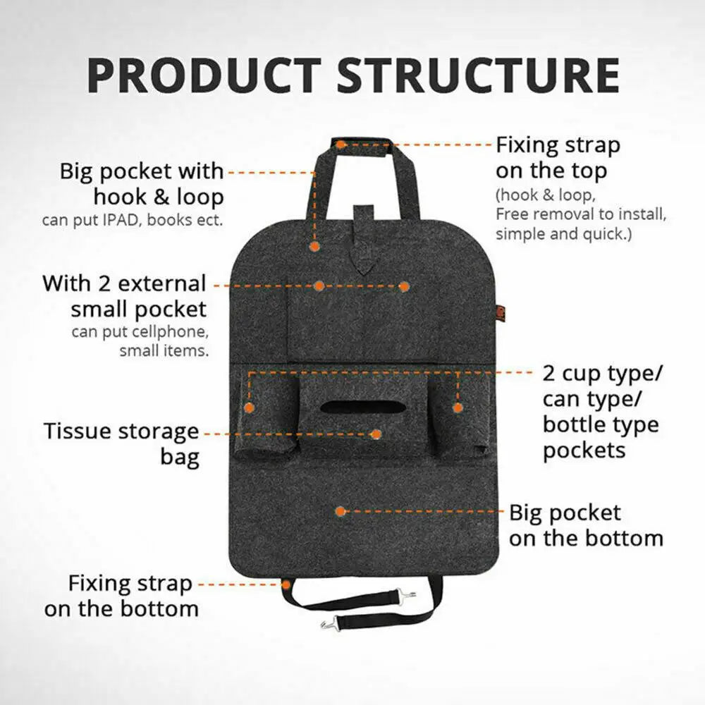 Car Seat Back Storage Bag Multifunctional Adjustable Backseat Storage Bag High Capacity Storage Bag Inside Seat Back Bag