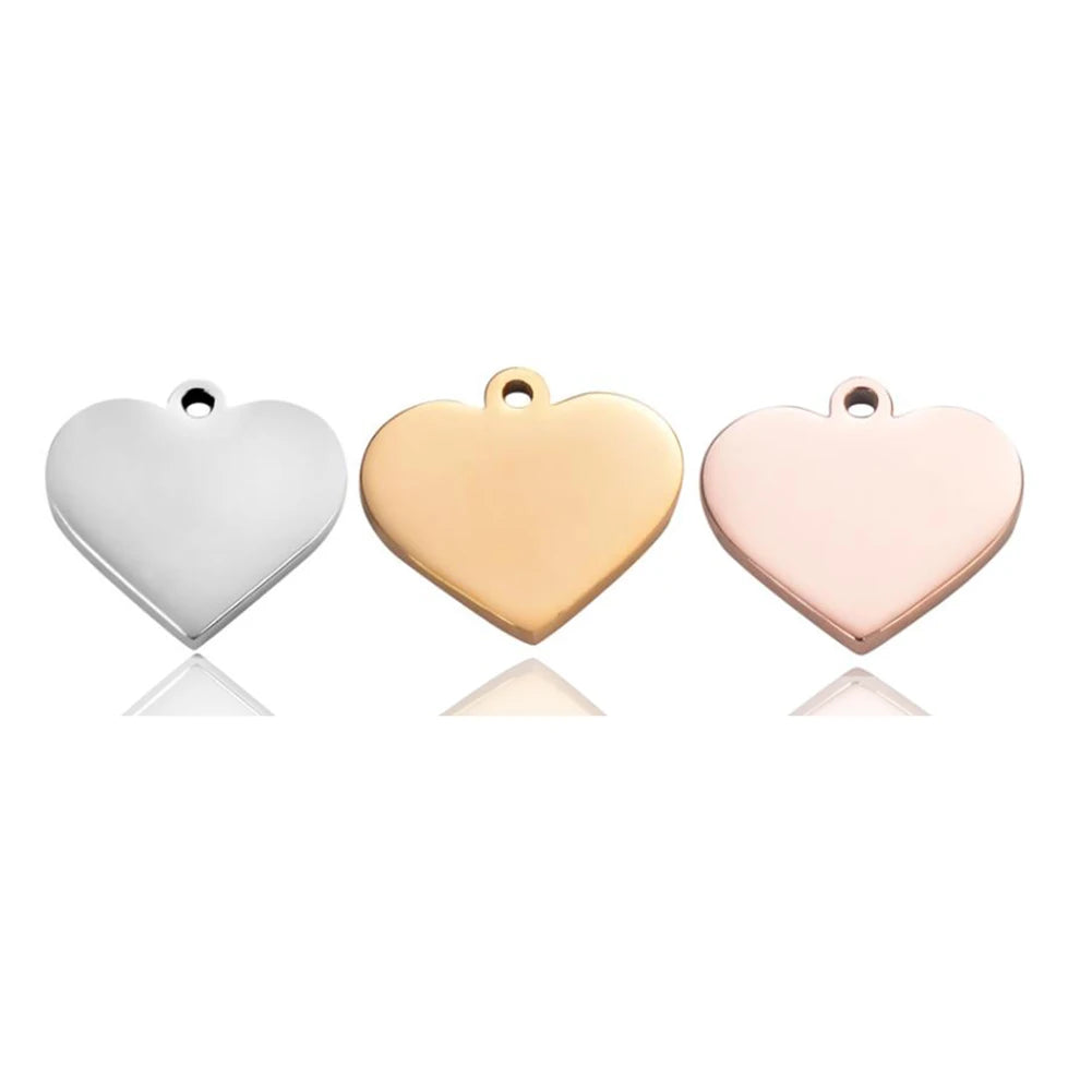 Customized Charms Stainless Steel Heart Tag Engrave Logo Letter DIY Bracelet Necklace Pendant for Jewelry Making