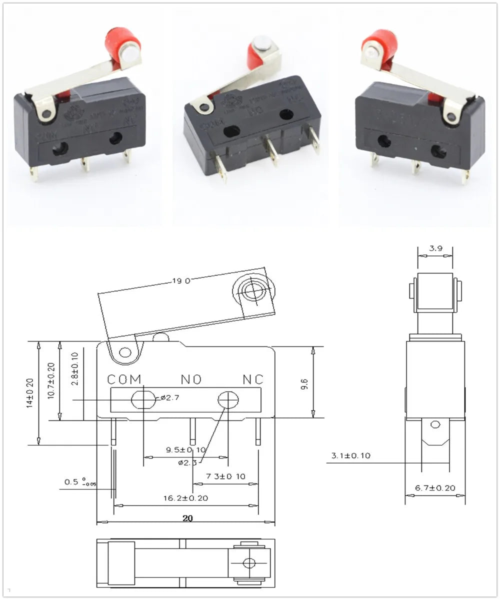 10x Mikroschalter KW11-3Z 5A 250V - Mini Endschalter NO/NC mit Rollenhebel