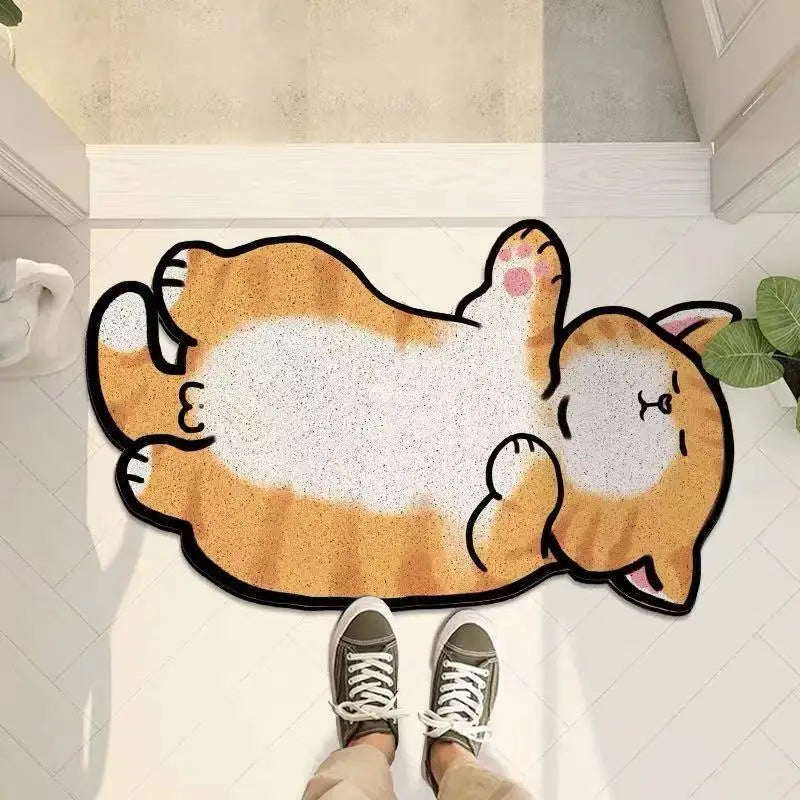 Welcome Cartoon Non-slip Doormat, Sand Scraping, Door Entrance Doormat, Hallway Bath Rug, Dust Removal Carpet, Wire Loop Footpad