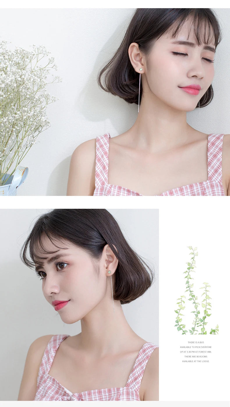 Modian Fashion Green Opal Long Chain Tassel Earring for Women Genuine 925 Sterling Silver Drop Earring Fine Jewelry 2020 New