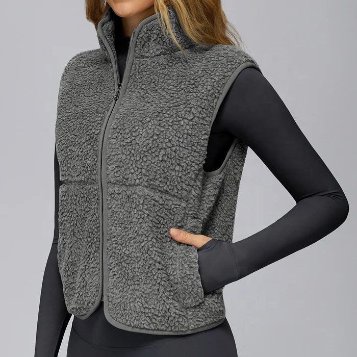 Vestă din fleece VYNTRA cu guler ridicat - fermoar, buzunare